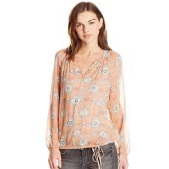 Lucky Brand Tops - Lucky Brand Riviera Coral Silk Peasant Blouse